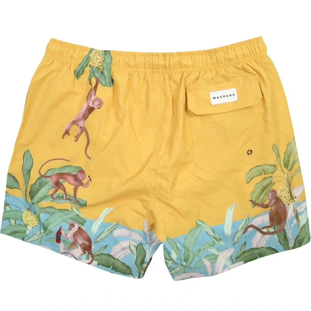 Mavrans Monkey‎ Swim Short Mens XL Yellow Tropical Banana Leaf Print Beach Trunk